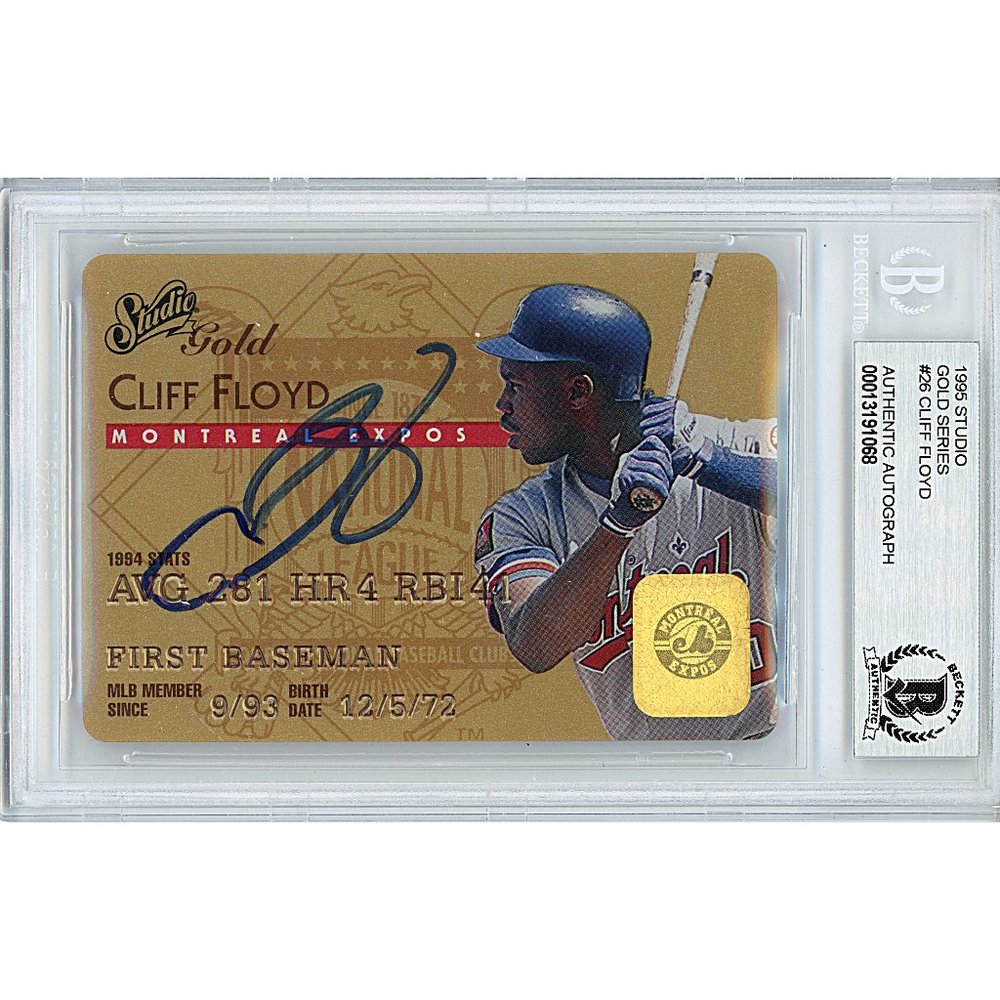 Cliff Floyd Expos Signed 1995 Studio Gold Baseball Card Beckett BAS Autographed